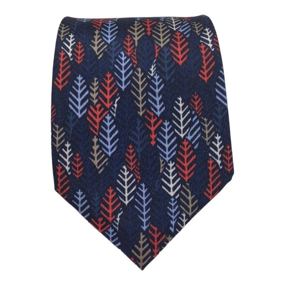 Z ZEGNA Blue Leaf Printed Silk Tie Made In Italy 59